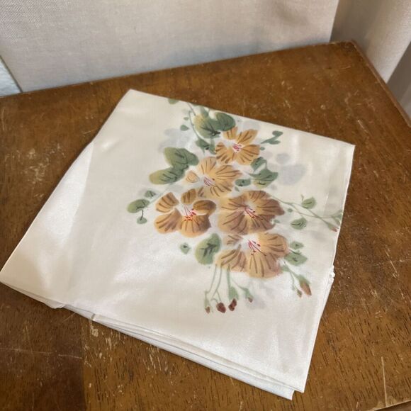 Vintage Accessories - Vintage China hand painted silk scarf 1963 White Pink Floral In Package Delicate